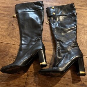 Chic Black Leather Women's Boots with Gold Accents